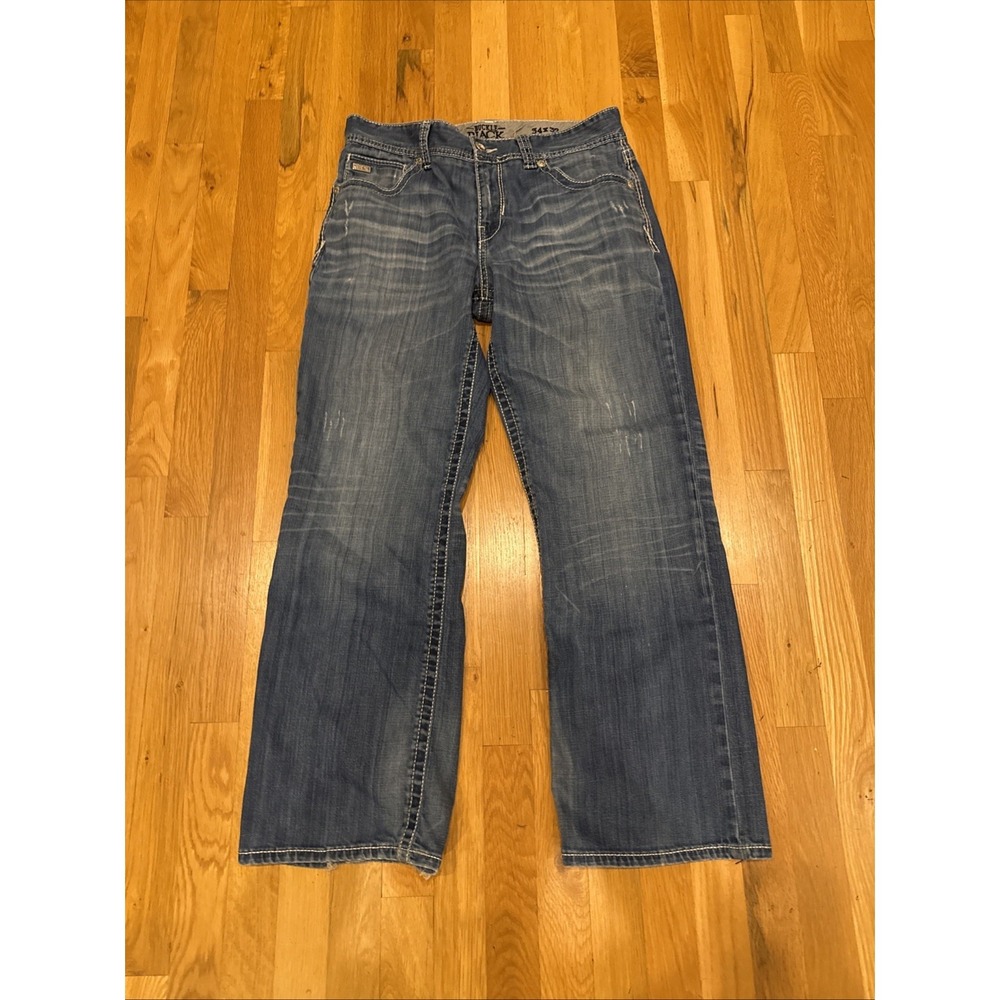 Buckle Black Premium Straight Jeans Mens 34x32 Blue Denim Medium Wash Distressed